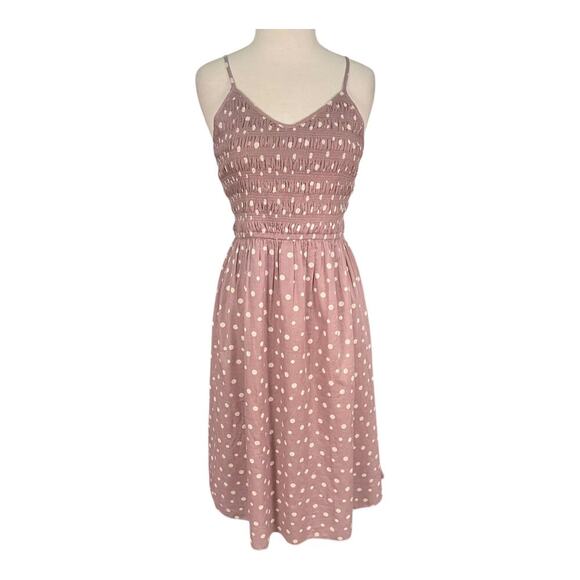 Keren Hart Mauve Polka Dot Smocked Spaghetti Strap SunDress Size Medium NWT - Picture 1 of 11